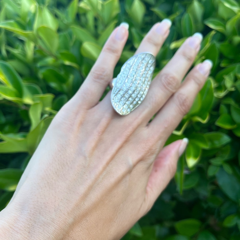 Rhinestones silver colored oversized ring. Costume jewelry. Size 5